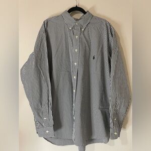 Ralph Lauren Black And White Striped Button Front Long Sleeve Dress Shirt 2XB